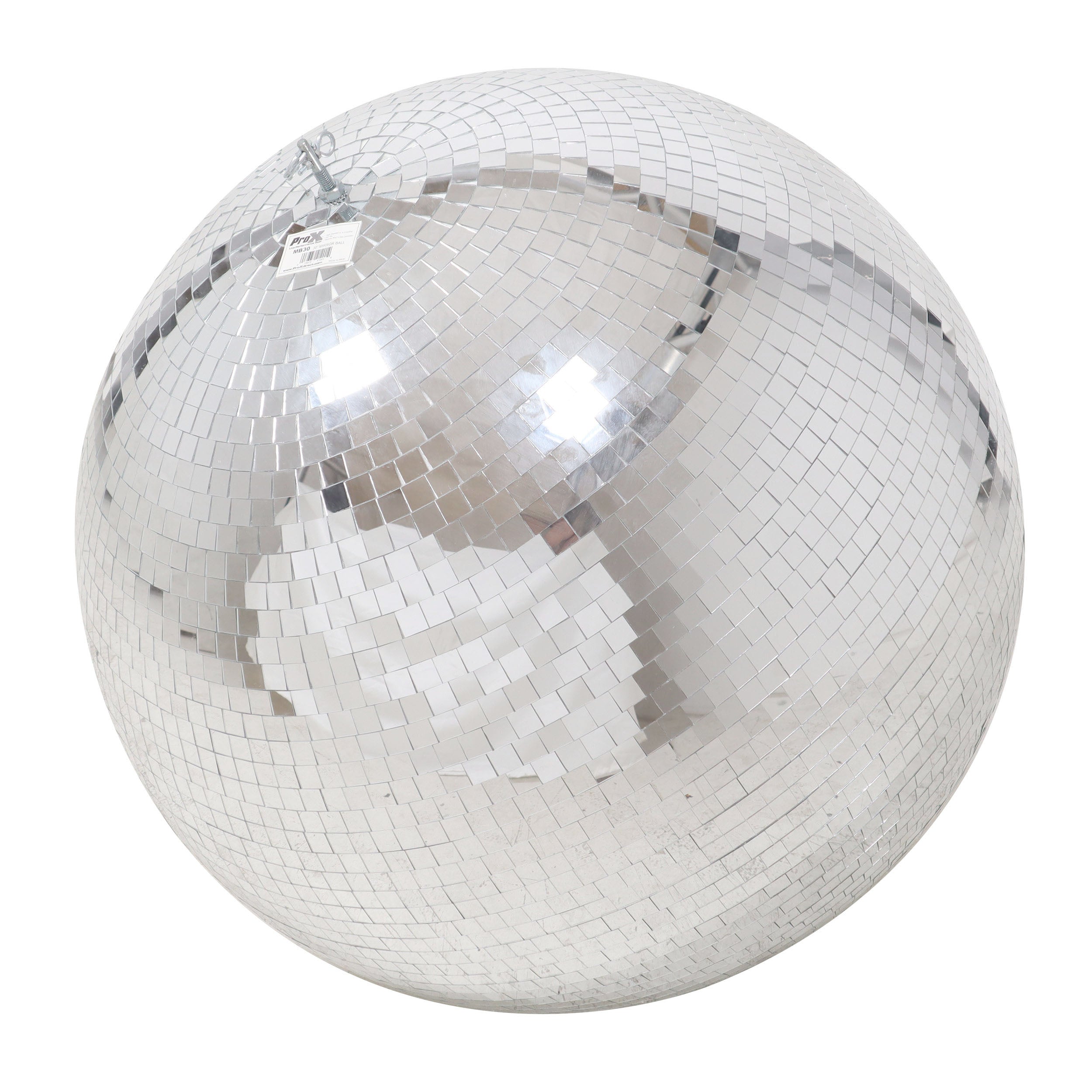 30" Mirror Disco Ball with 3/4" Glass Tiles | Bright Silver Reflective DJ Sphere with Hanging Ring