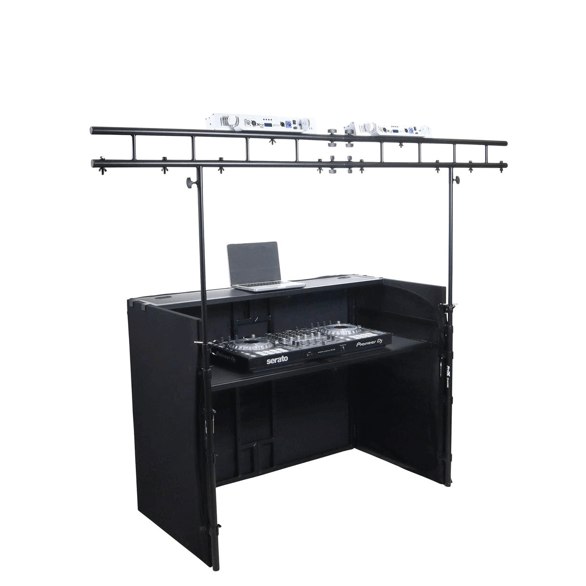 MESA MEDIA & MESA TRUSS PACKAGE Full DJ Workstation Includes Truss TV Bracket Mount White & Black Scrims and Carry Bag
