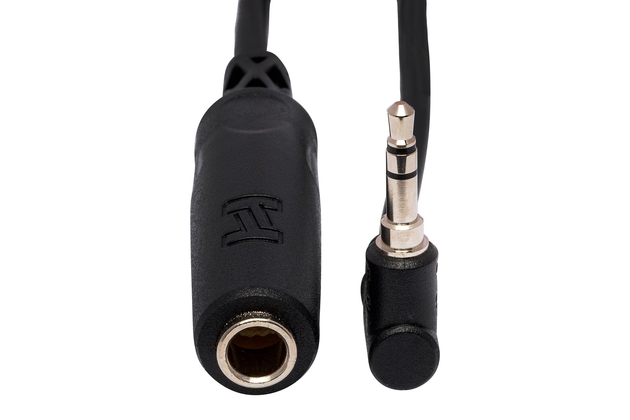 Headphone Adapter, 1/4 in TRS to Right-angle 3.5 mm, 6 in - Front