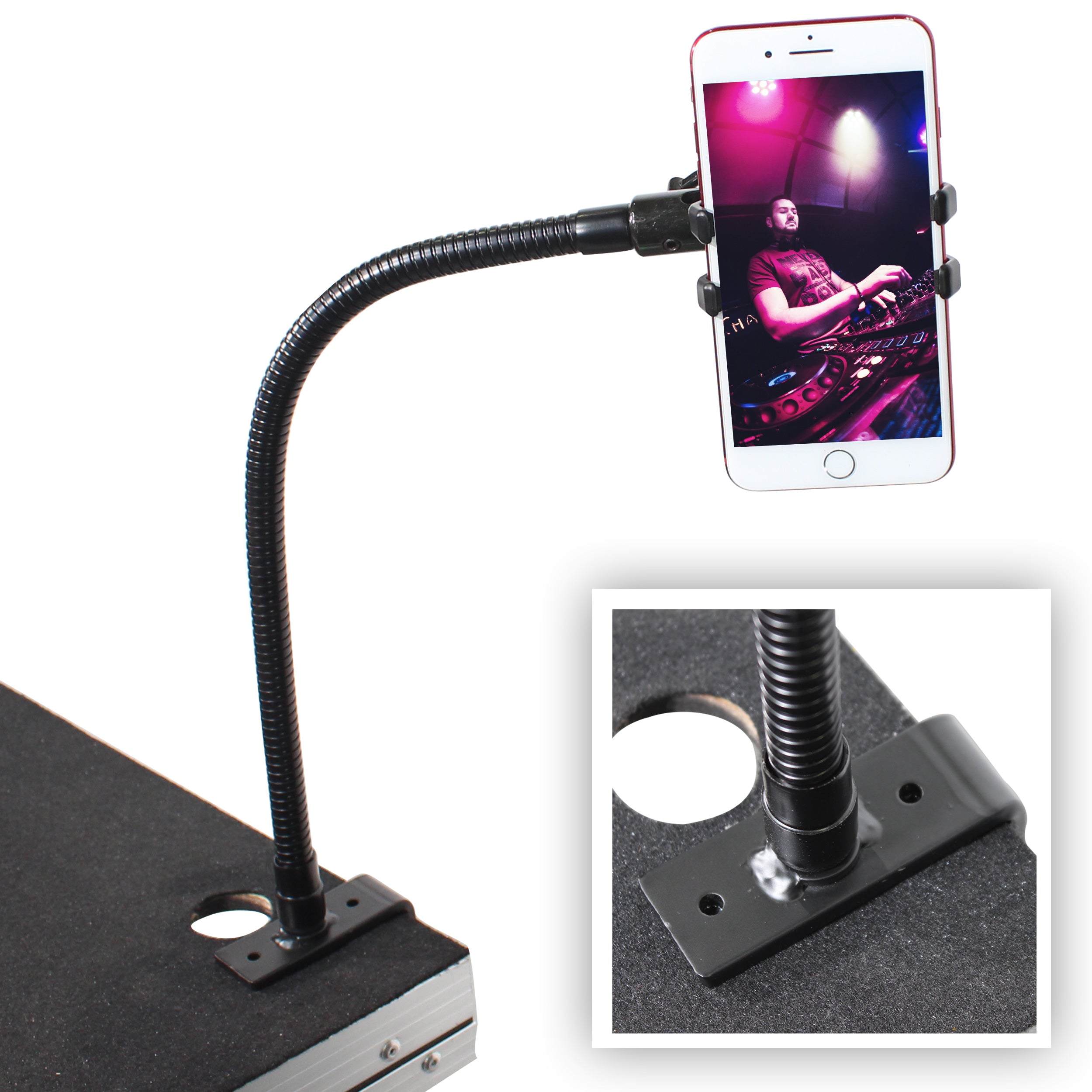 Mobi Buddy Hands Free Mobile Device Clip Kit DJ Cellphone holder Selfie Stick Table Stand Tripod Clamp and Case