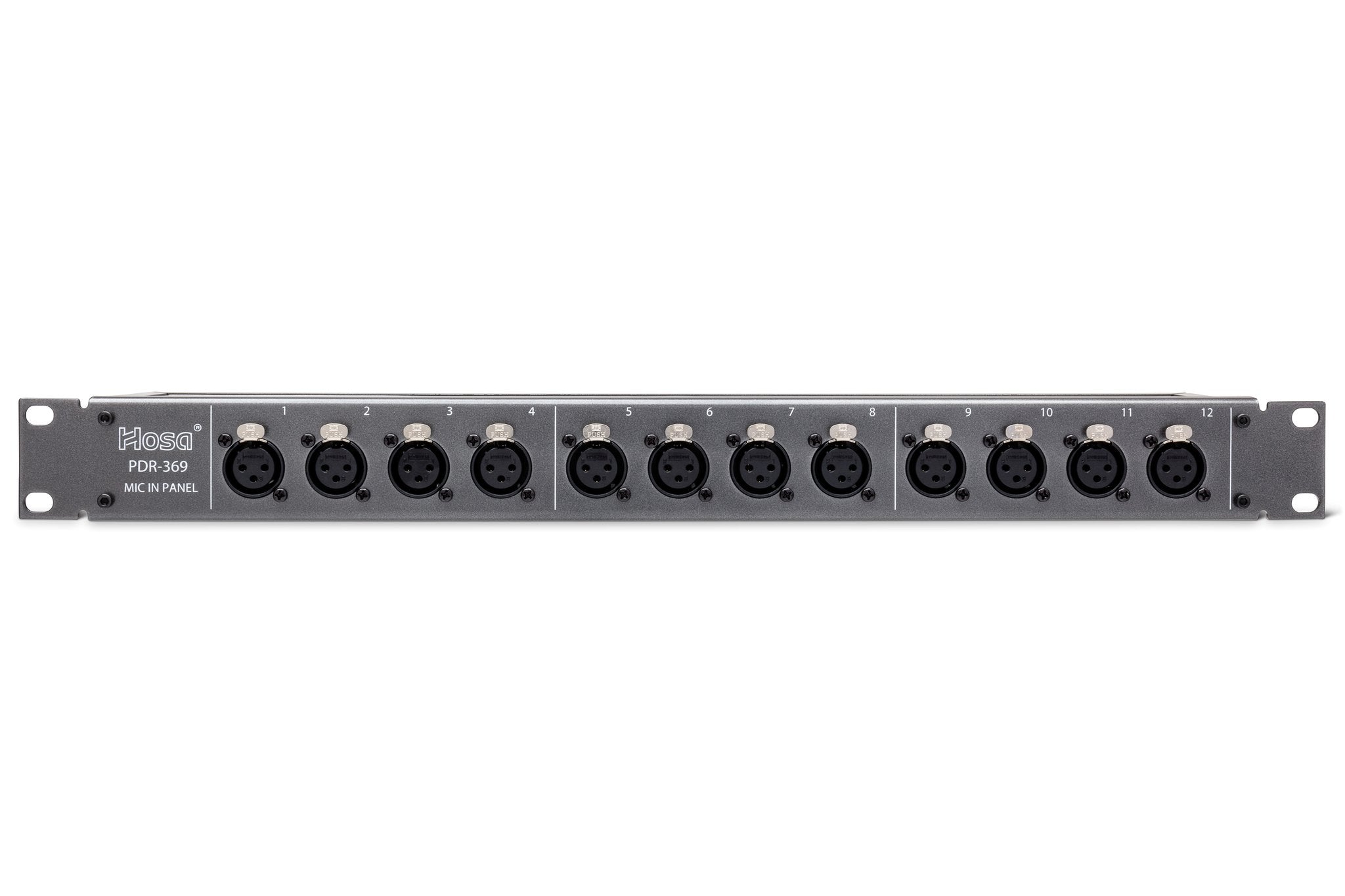 Patch Bay, 12-point, De-normalled, XLR3F to XLR3M - Front