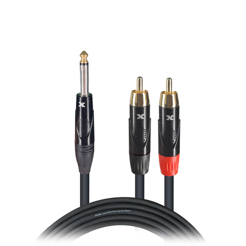5 Ft. Unbalanced 1/4" TS-M to Dual RCA-M High Performance Audio Y Cable