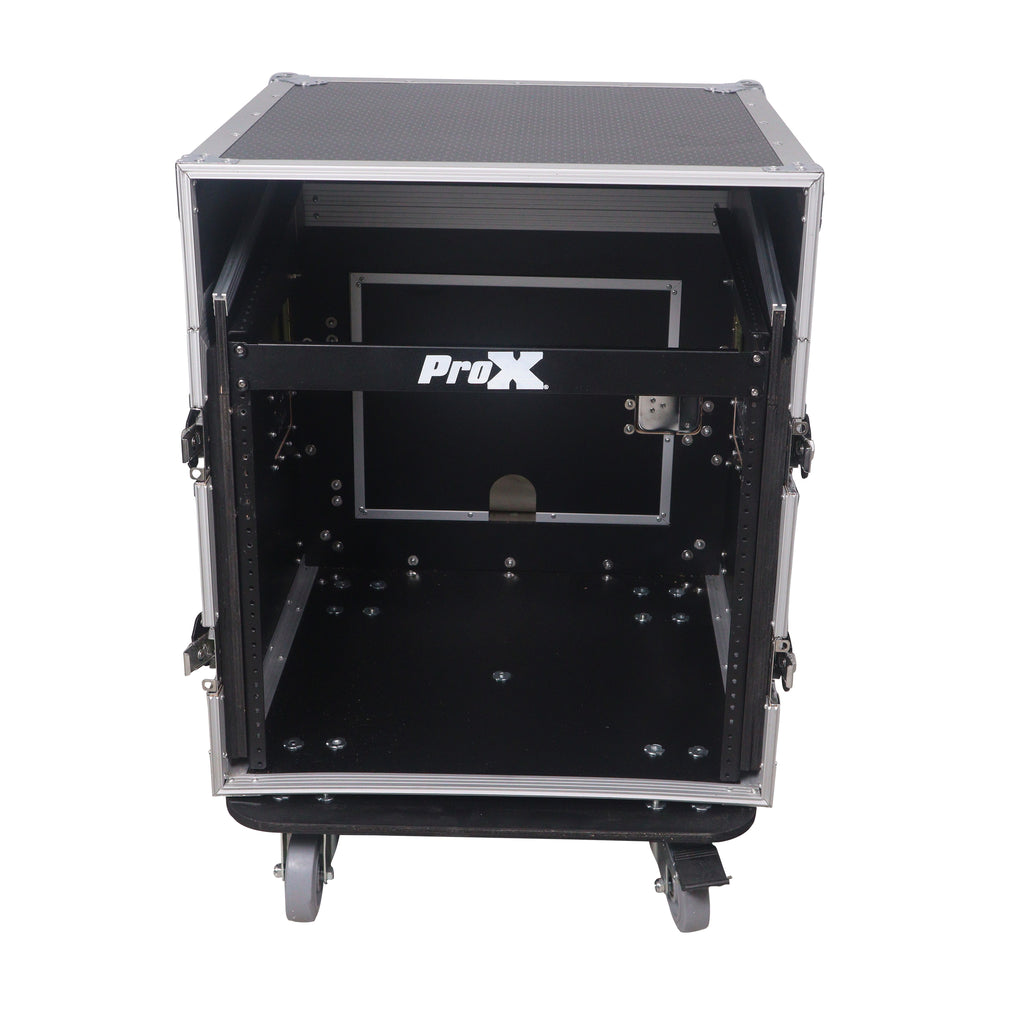 10U Vertical Rack Mount Flight Case with 10U Top for Mixer Combo Amp Rack with Laptop Shelf and Caster Wheels