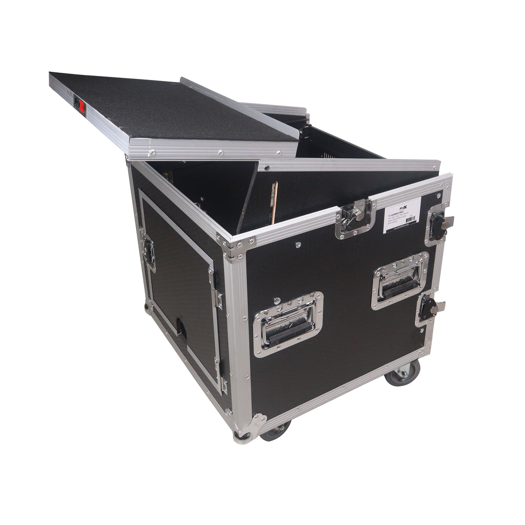 10U Vertical Rack Mount Flight Case with 10U Top for Mixer Combo Amp Rack with Laptop Shelf and Caster Wheels