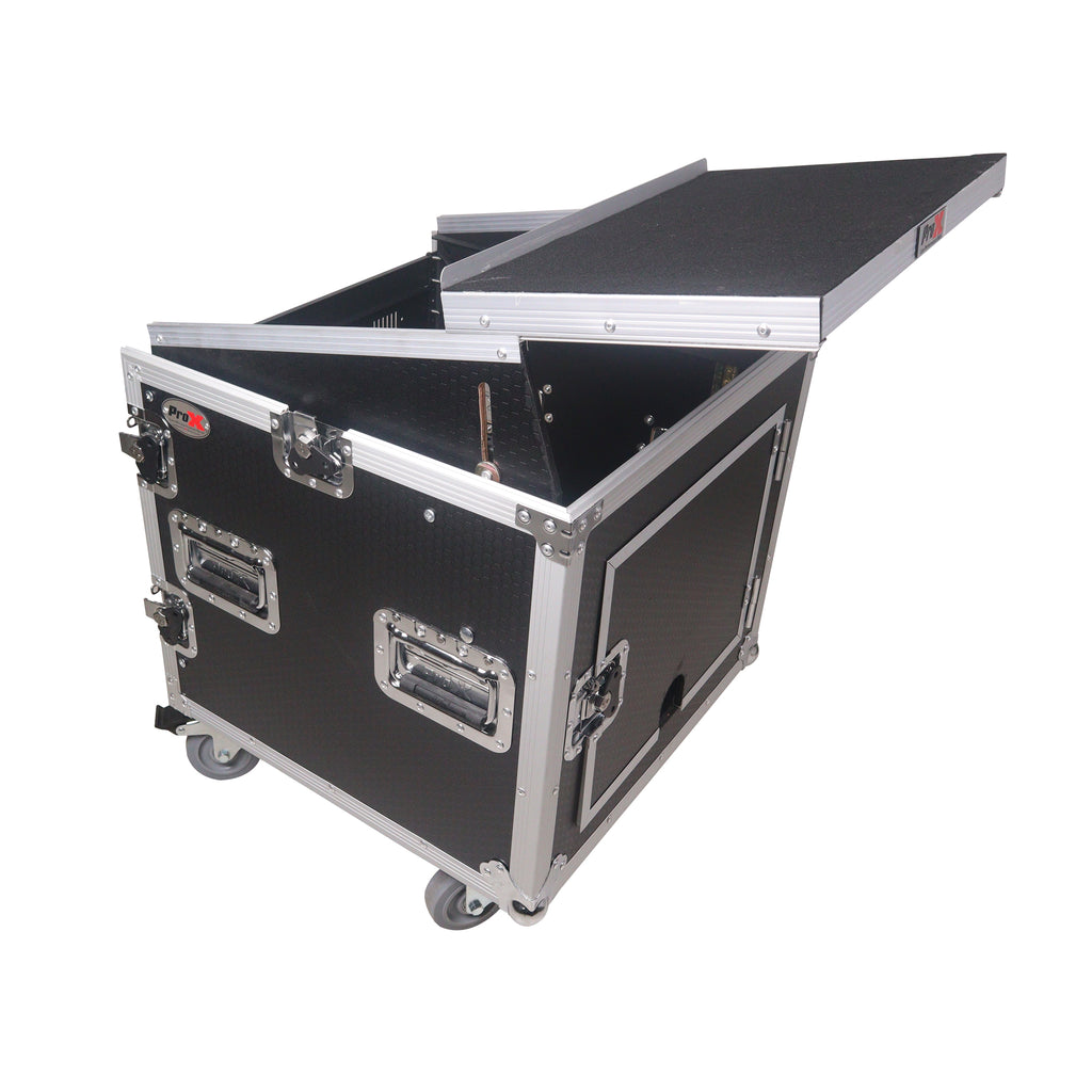 10U Vertical Rack Mount Flight Case with 10U Top for Mixer Combo Amp Rack with Laptop Shelf and Caster Wheels