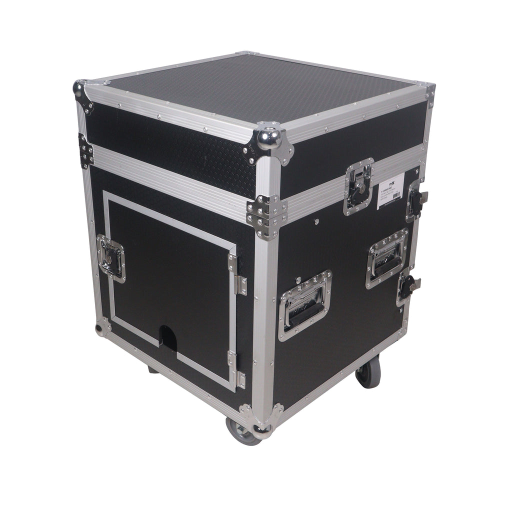 10U Vertical Rack Mount Flight Case with 10U Top for Mixer Combo Amp Rack with Laptop Shelf and Caster Wheels