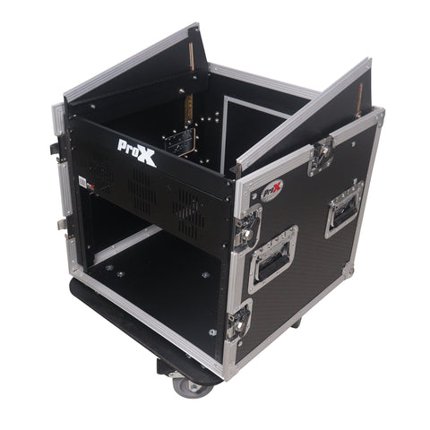 10U Vertical Rack Mount Flight Case with 10U Top for Mixer Combo Amp Rack with Caster Wheels