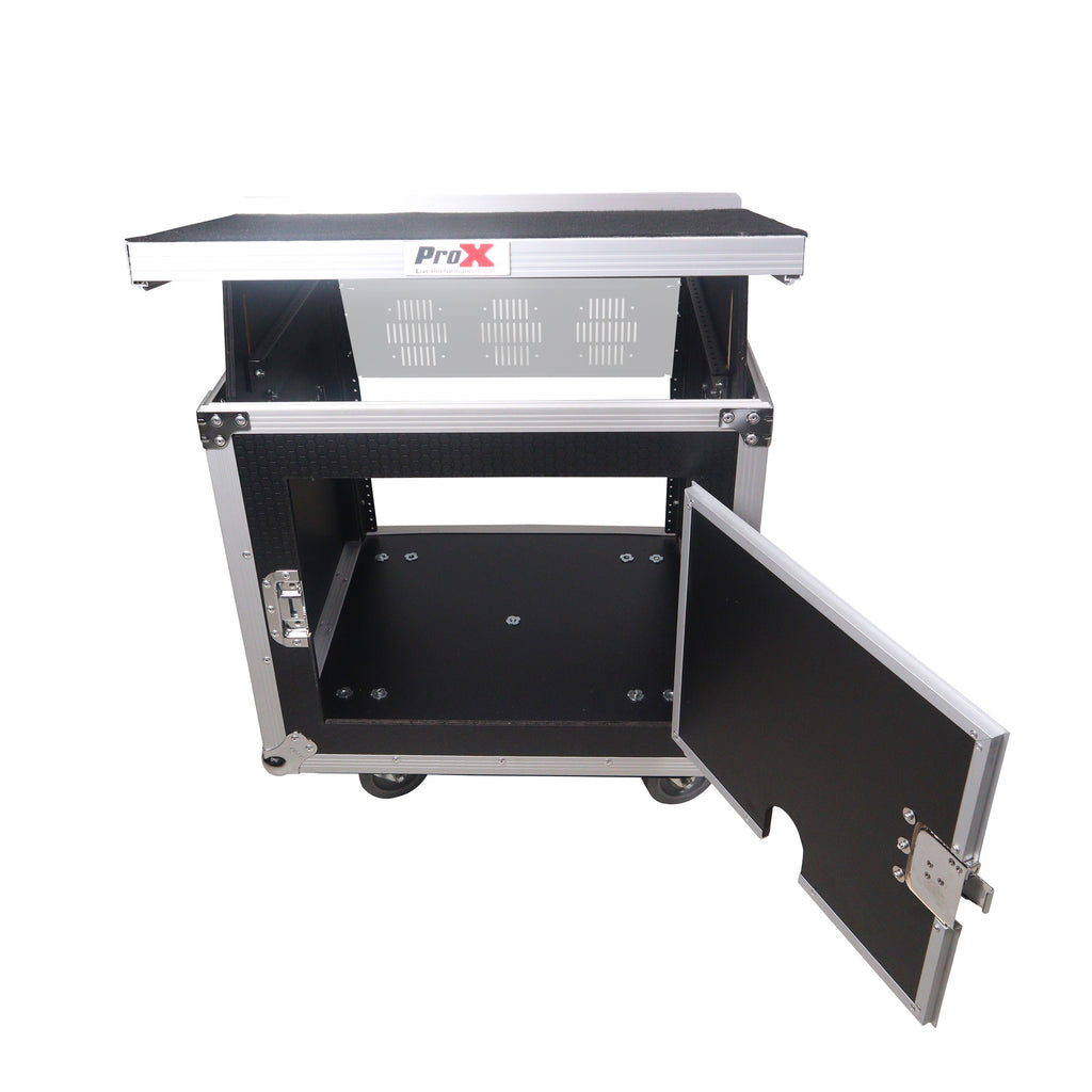 10U Vertical Rack Mount Flight Case with 10U Top for Mixer Combo Amp Rack with Caster Wheels