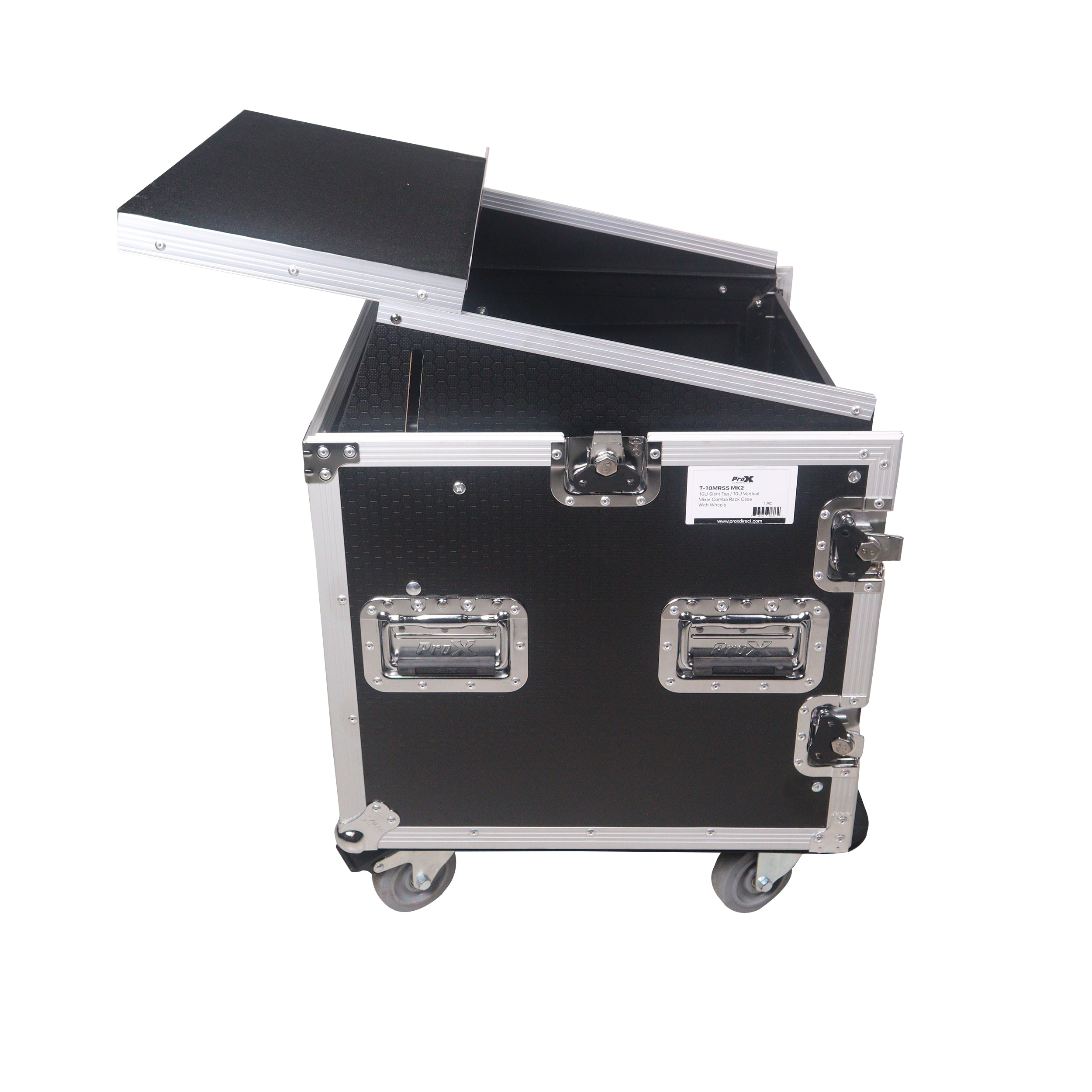 12U Vertical Rack Mount Flight Case with 10U Top for Mixer Combo Amp Rack with Laptop Shelf and Caster Wheels