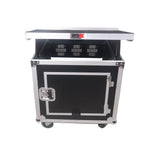 12U Vertical Rack Mount Flight Case with 10U Top for Mixer Combo Amp Rack with Laptop Shelf and Caster Wheels