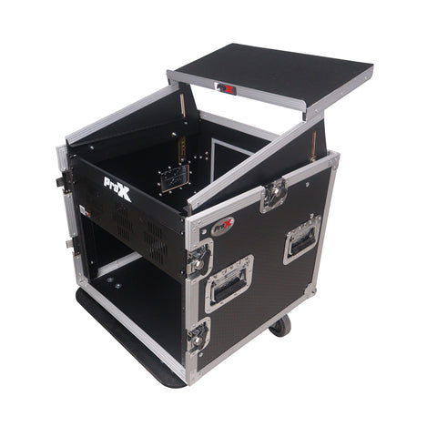 12U Vertical Rack Mount Flight Case with 10U Top for Mixer Combo Amp Rack with Laptop Shelf and Caster Wheels