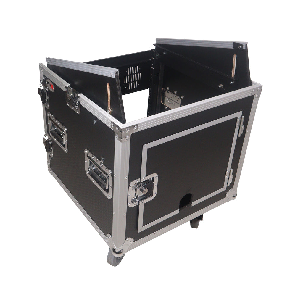 12U Vertical Rack Mount Flight Case with 10U Top for Mixer Combo Amp Rack with Caster Wheels