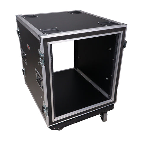 12U Space Shockproof Amp Rack ATA Flight Case 24 in. Depth with Caster Wheels