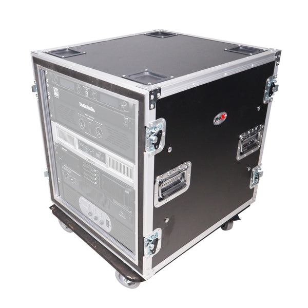 12U Space Shockproof Amp Rack ATA Flight Case 24 in. Depth with Caster Wheels