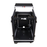 14U Vertical Rack Mount Flight Case with 10U Top for Mixer Combo Amp Rack with Laptop Shelf and Caster Wheels
