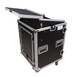 14U Vertical Rack Mount Flight Case with 10U Top for Mixer Combo Amp Rack with Laptop Shelf and Caster Wheels