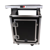 14U Vertical Rack Mount Flight Case with 10U Top for Mixer Combo Amp Rack with Laptop Shelf and Caster Wheels