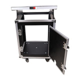 14U Vertical Rack Mount Flight Case with 10U Top for Mixer Combo Amp Rack with Laptop Shelf and Caster Wheels