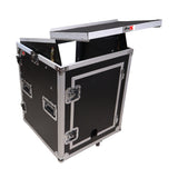 14U Vertical Rack Mount Flight Case with 10U Top for Mixer Combo Amp Rack with Laptop Shelf and Caster Wheels