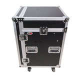 14U Vertical Rack Mount Flight Case with 10U Top for Mixer Combo Amp Rack with Caster Wheels