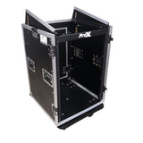16U Vertical Rack Mount Flight Case with 10U Top for Mixer Combo Amp Rack with Laptop Shelf and Caster Wheels