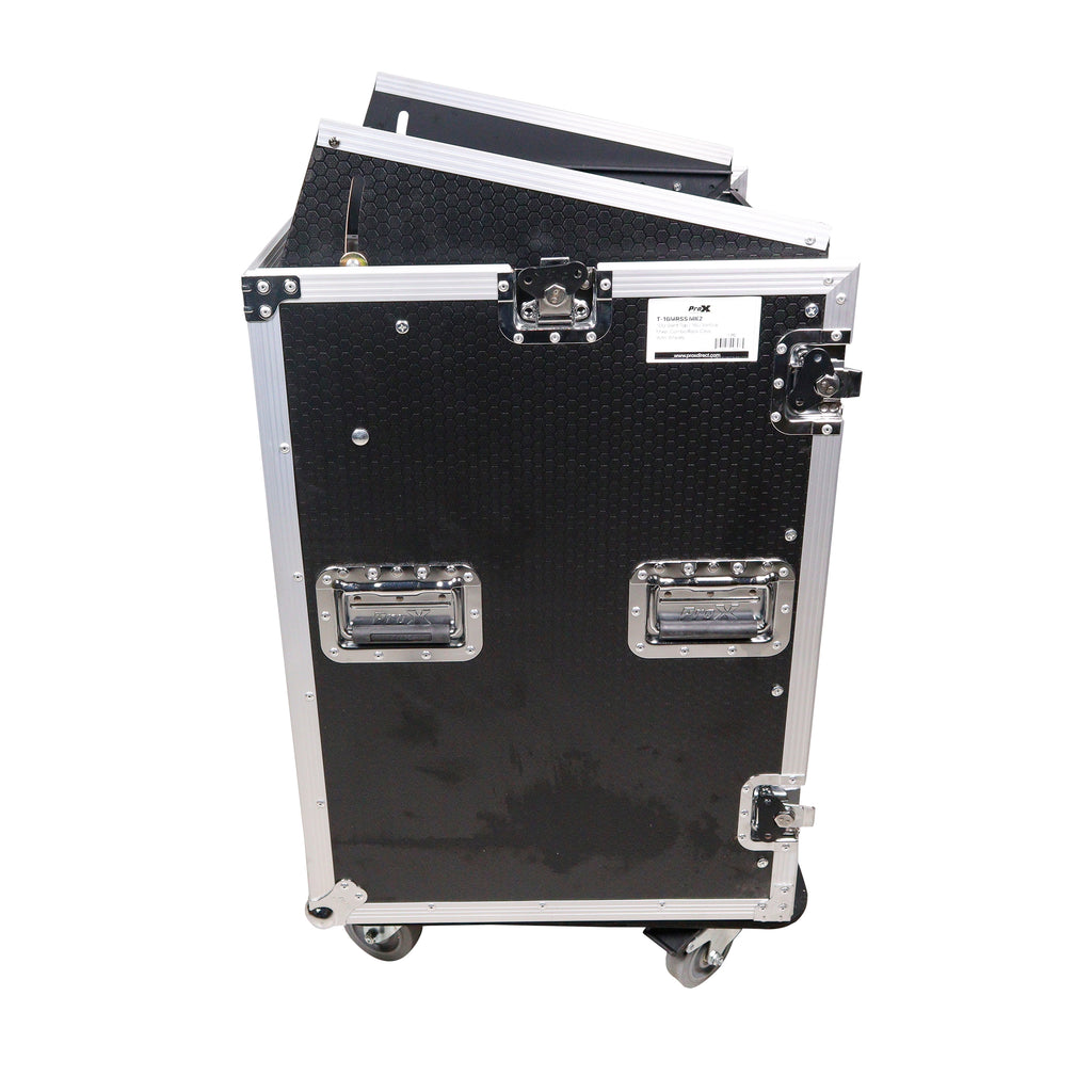16U Vertical Rack Mount Flight Case with 10U Top for Mixer Combo Amp Rack with Laptop Shelf and Caster Wheels