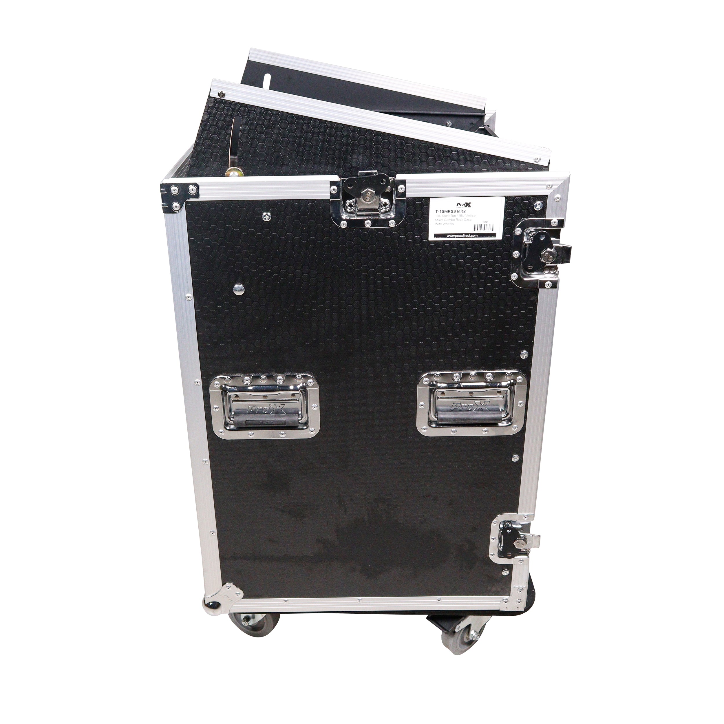 16U Vertical Rack Mount Flight Case with 10U Top for Mixer Combo Amp Rack with Laptop Shelf and Caster Wheels