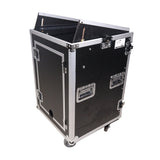 16U Vertical Rack Mount Flight Case with 10U Top for Mixer Combo Amp Rack with Laptop Shelf and Caster Wheels