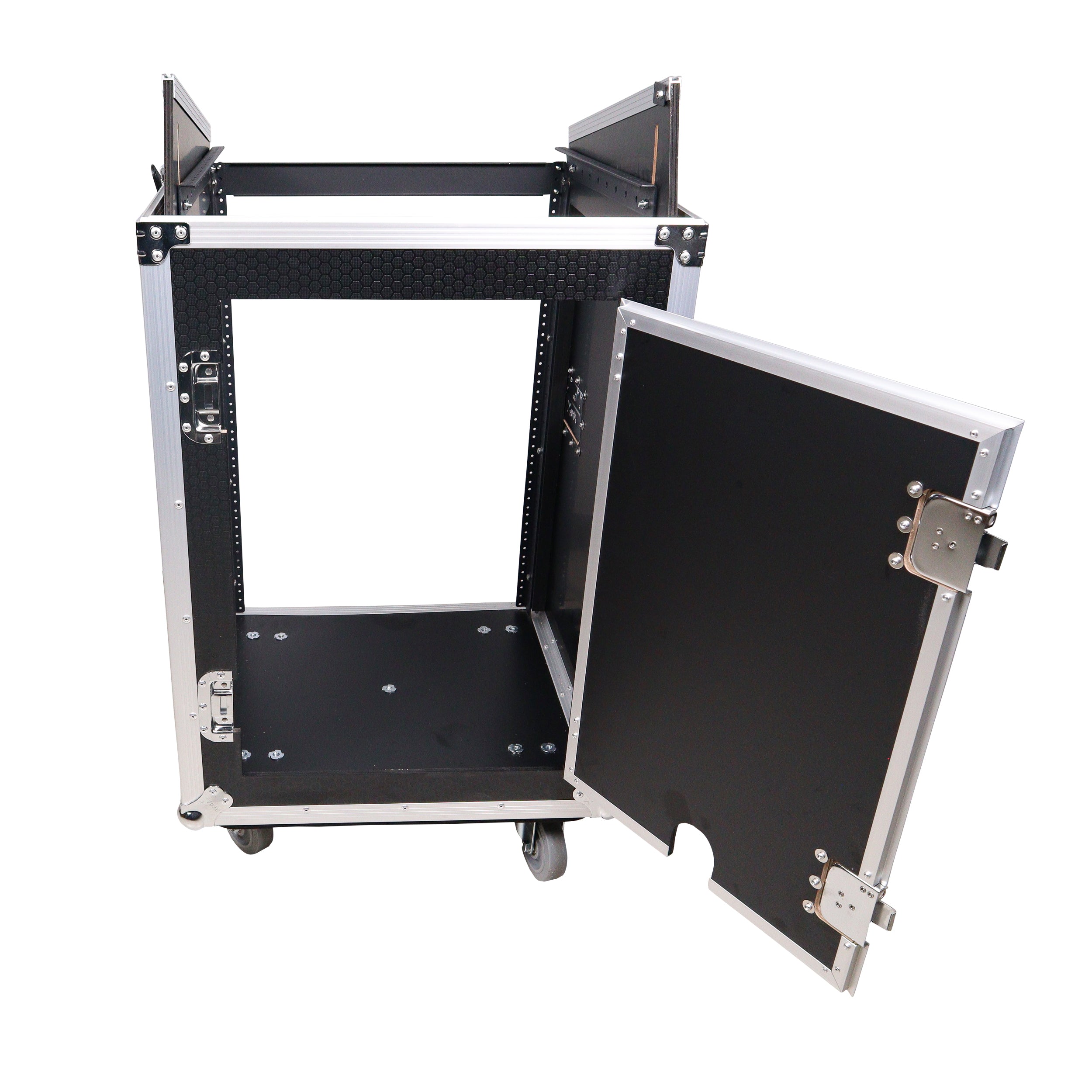 16U Vertical Rack Mount Flight Case with 10U Top for Mixer Combo Amp Rack with Laptop Shelf and Caster Wheels