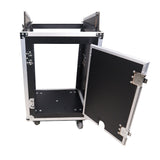 16U Vertical Rack Mount Flight Case with 10U Top for Mixer Combo Amp Rack with Laptop Shelf and Caster Wheels