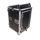 16U Vertical Rack Mount Flight Case with 10U Top for Mixer Combo Amp Rack with Laptop Shelf and Caster Wheels