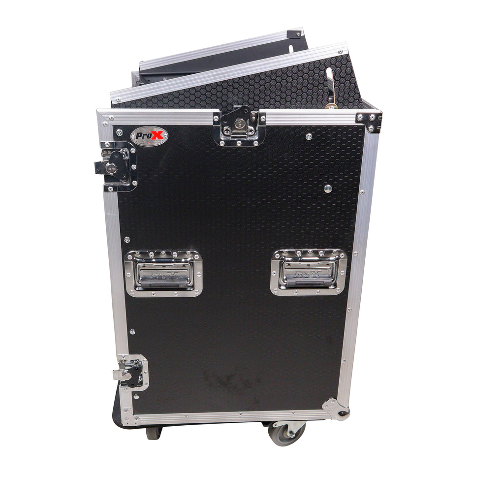 16U Vertical Rack Mount Flight Case with 10U Top for Mixer Combo Amp Rack with Laptop Shelf and Caster Wheels