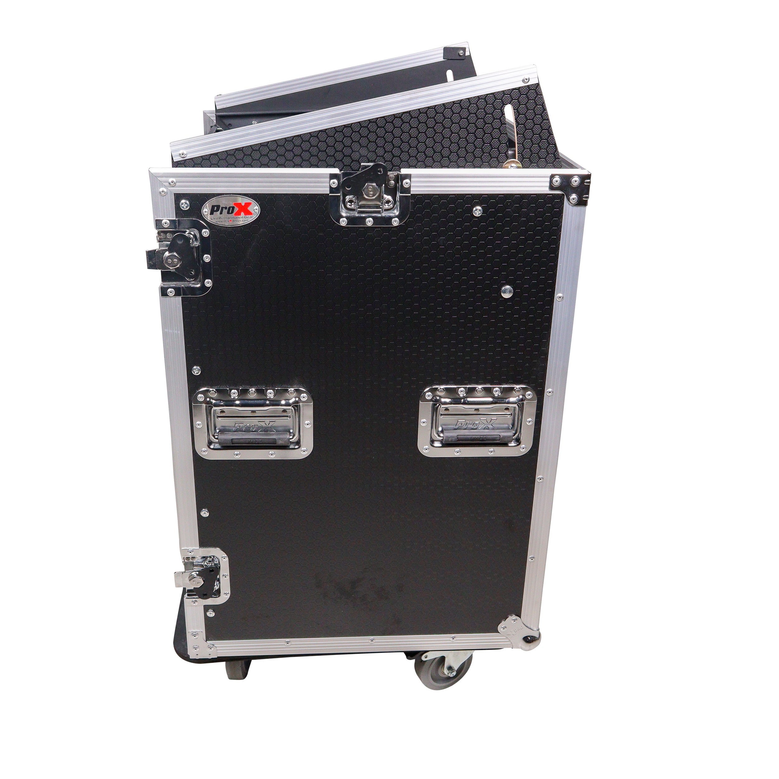 16U Vertical Rack Mount Flight Case with 10U Top for Mixer Combo Amp Rack with Laptop Shelf and Caster Wheels