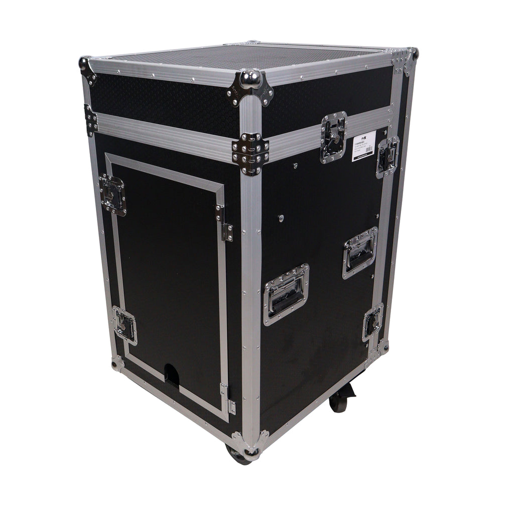 16U Vertical Rack Mount Flight Case with 10U Top for Mixer Combo Amp Rack with Laptop Shelf and Caster Wheels