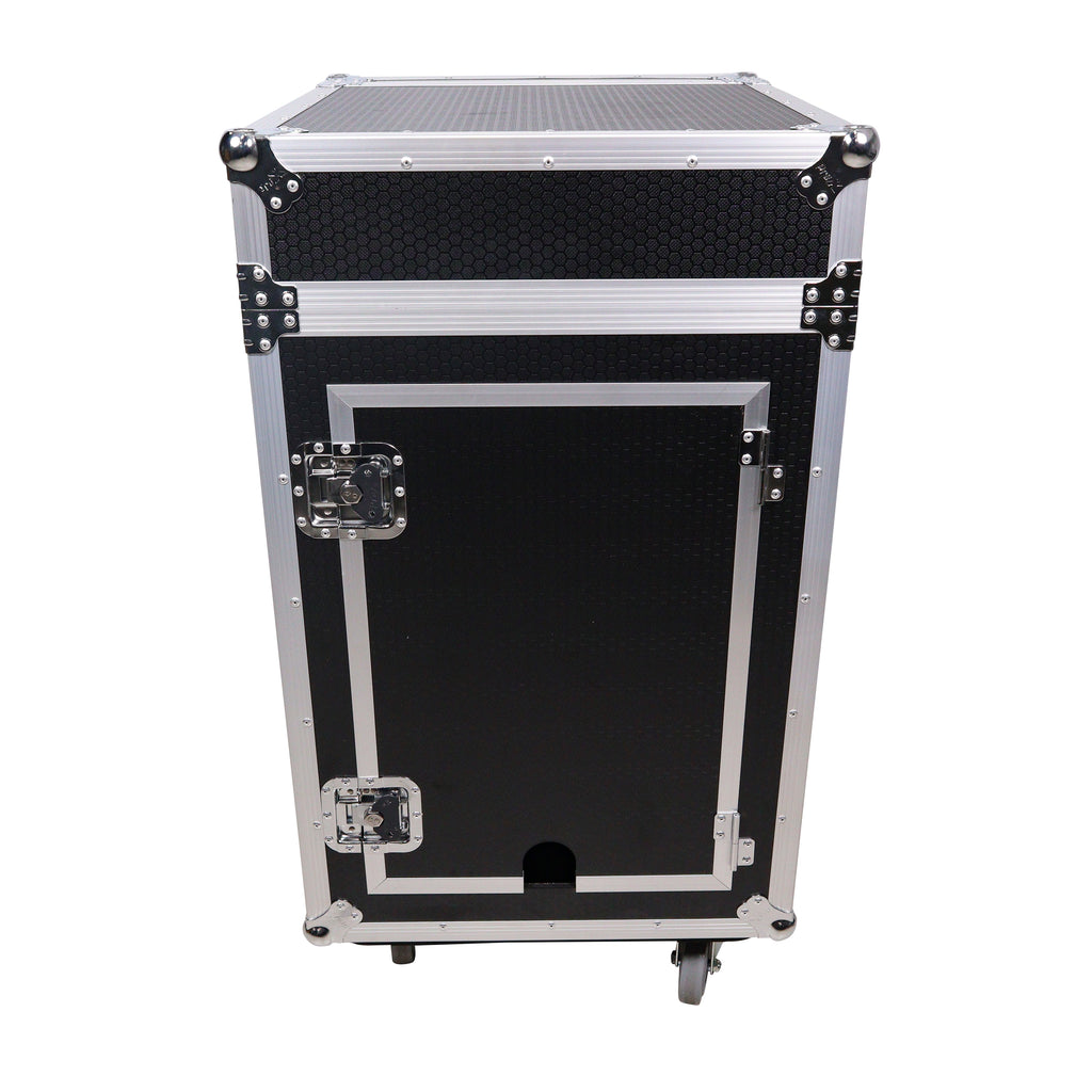 16U Vertical Rack Mount Flight Case with 10U Top for Mixer Combo Amp Rack with Laptop Shelf and Caster Wheels