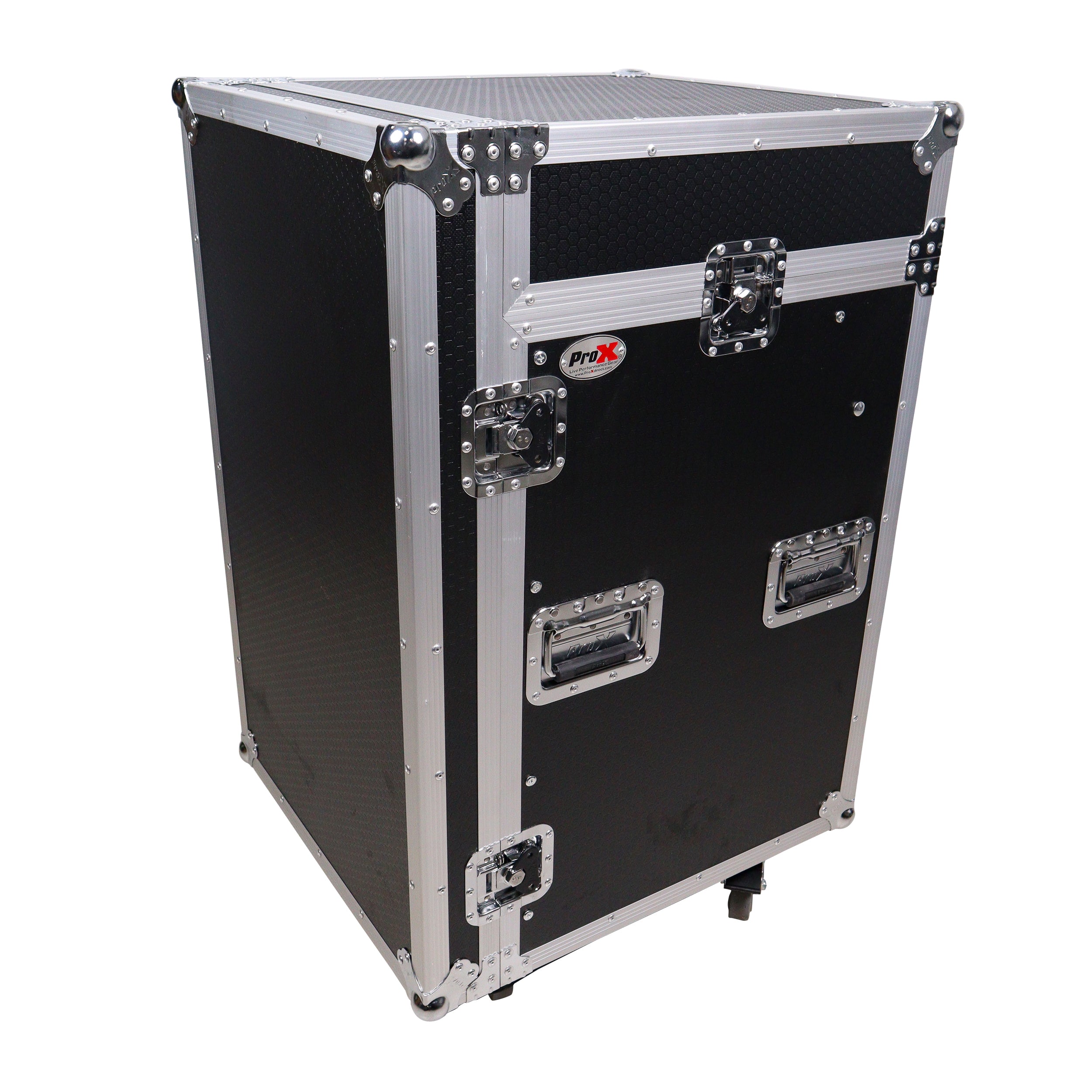 16U Vertical Rack Mount Flight Case with 10U Top for Mixer Combo Amp Rack with Laptop Shelf and Caster Wheels