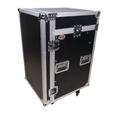 16U Vertical Rack Mount Flight Case with 10U Top for Mixer Combo Amp Rack with Laptop Shelf and Caster Wheels