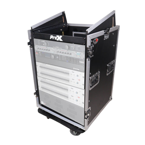 16U Vertical Rack Mount Flight Case with 10U Top for Mixer Combo Amp Rack with Caster Wheels
