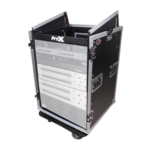 16U Vertical Rack Mount Flight Case with 10U Top for Mixer Combo Amp Rack with Caster Wheels
