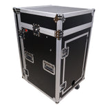 16U Vertical Rack Mount Flight Case with 10U Top for Mixer Combo Amp Rack with Caster Wheels