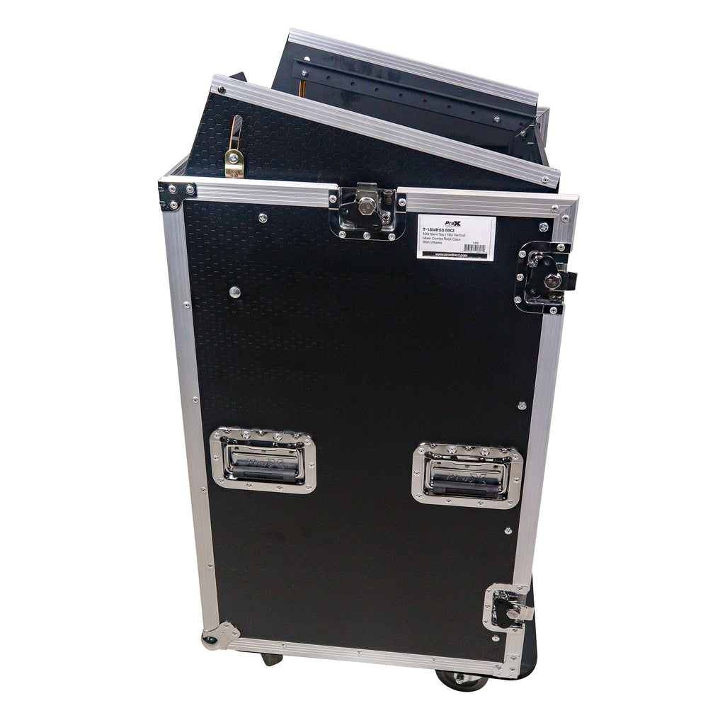 18U Vertical Rack Mount Flight Case with 10U Top for Mixer Combo Amp Rack with Laptop Shelf and Caster Wheels