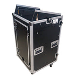 18U Vertical Rack Mount Flight Case with 10U Top for Mixer Combo Amp Rack with Laptop Shelf and Caster Wheels