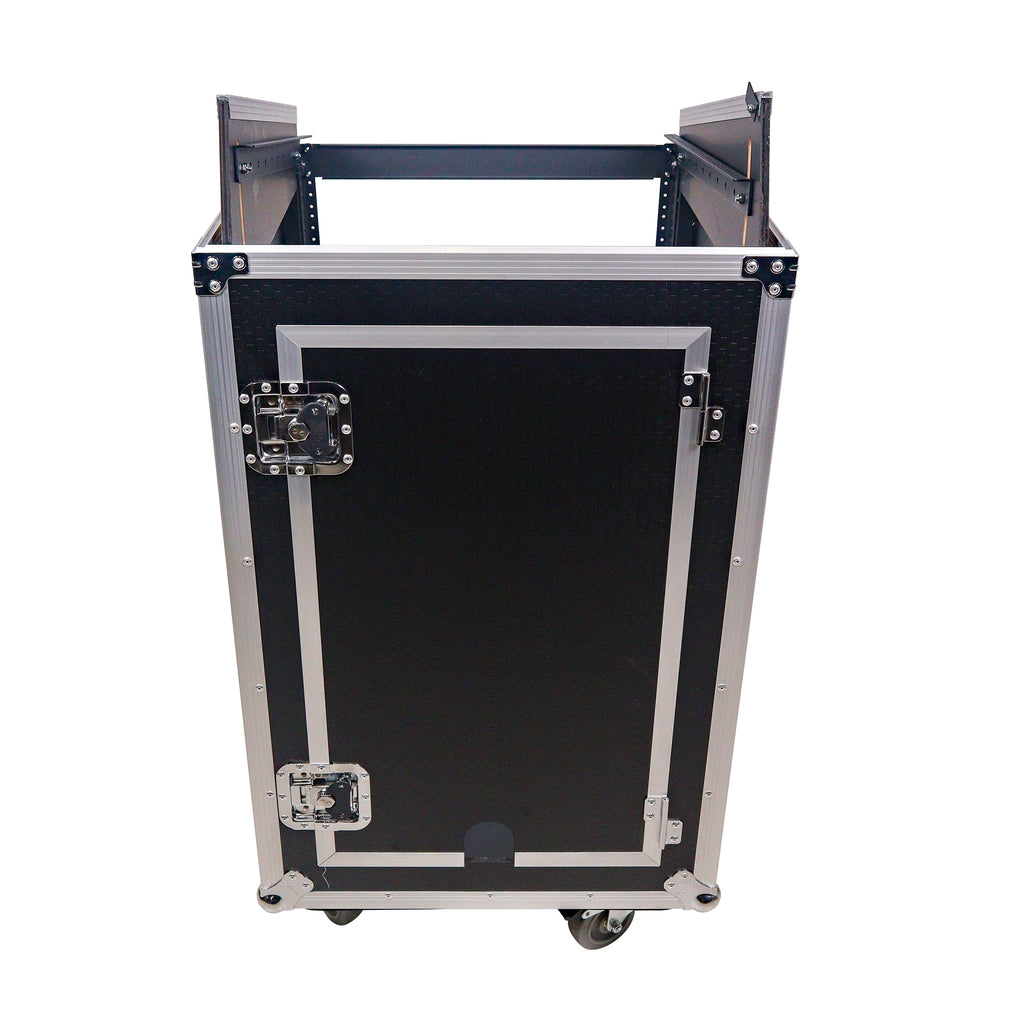 18U Vertical Rack Mount Flight Case with 10U Top for Mixer Combo Amp Rack with Laptop Shelf and Caster Wheels