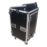 18U Vertical Rack Mount Flight Case with 10U Top for Mixer Combo Amp Rack with Laptop Shelf and Caster Wheels