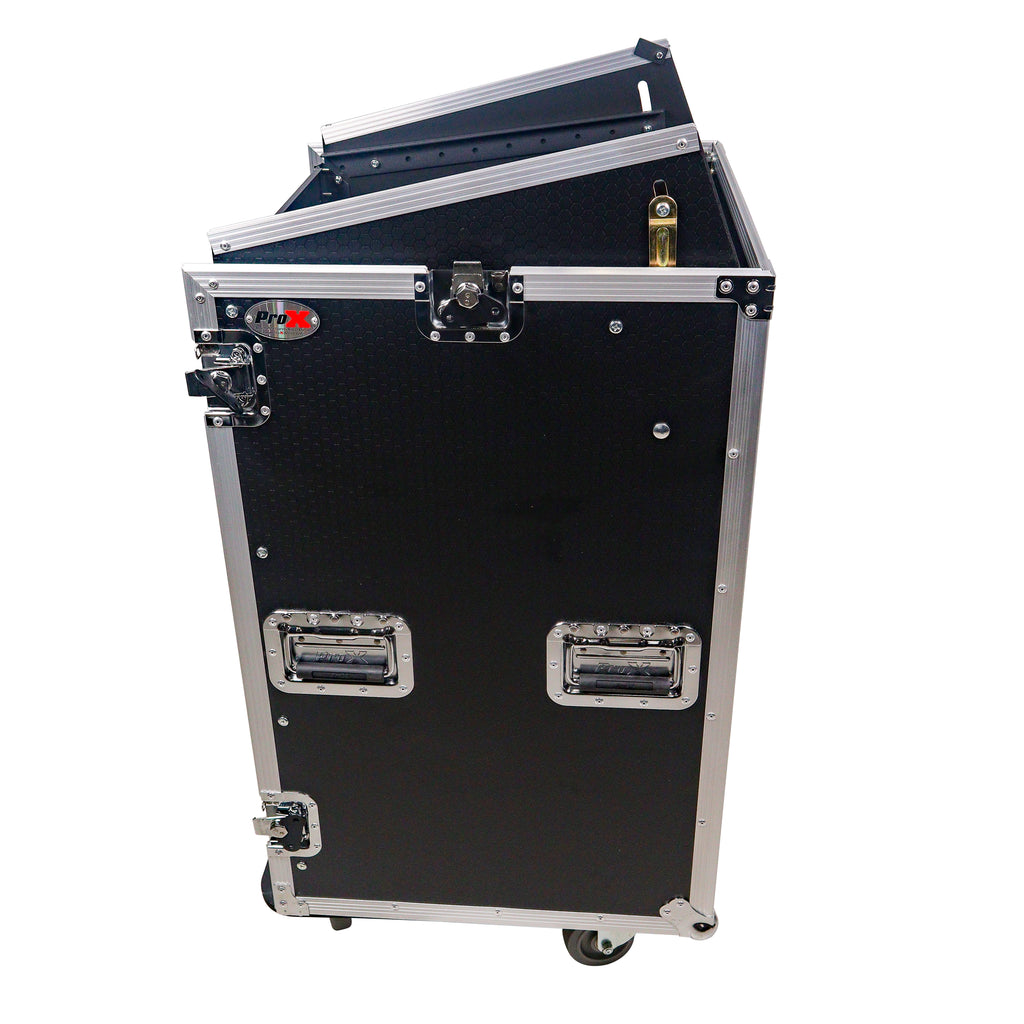 18U Vertical Rack Mount Flight Case with 10U Top for Mixer Combo Amp Rack with Laptop Shelf and Caster Wheels