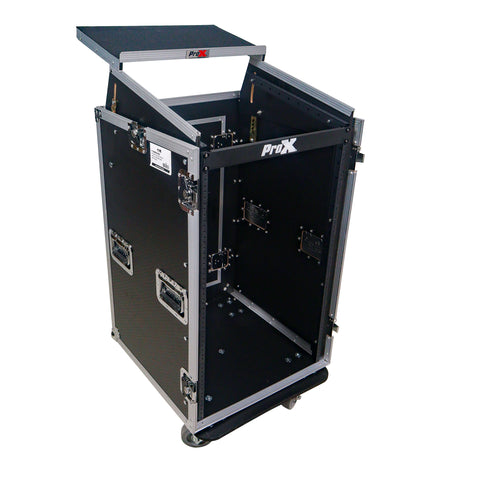 18U Vertical Rack Mount Flight Case with 10U Top for Mixer Combo Amp Rack with Laptop Shelf and Caster Wheels