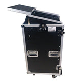 18U Vertical Rack Mount Flight Case with 10U Top for Mixer Combo Amp Rack with Laptop Shelf and Caster Wheels