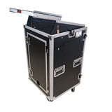 18U Vertical Rack Mount Flight Case with 10U Top for Mixer Combo Amp Rack with Laptop Shelf and Caster Wheels