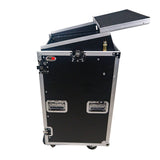 18U Vertical Rack Mount Flight Case with 10U Top for Mixer Combo Amp Rack with Laptop Shelf and Caster Wheels