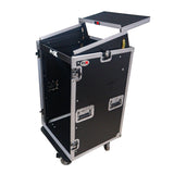 18U Vertical Rack Mount Flight Case with 10U Top for Mixer Combo Amp Rack with Laptop Shelf and Caster Wheels